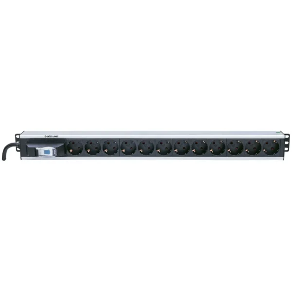Intellinet Vertical Rackmount 12-Output Power Distribution Unit (PDU), EU CEE 7/3 Outlets, With Single Air Switch, No Surge Protection, Built-in 1.6m Power Cord with EU CEE 7/4 Plug