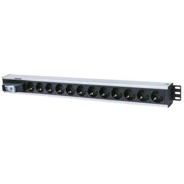 Intellinet Vertical Rackmount 12-Output Power Distribution Unit (PDU), EU CEE 7/3 Outlets, With Single Air Switch, No Surge Protection, Built-in 1.6m Power Cord with EU CEE 7/4 Plug