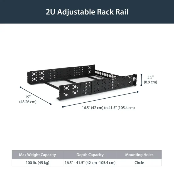 StarTech.com 2U Fixed 19″ Adjustable Depth Universal Server Rack Rails