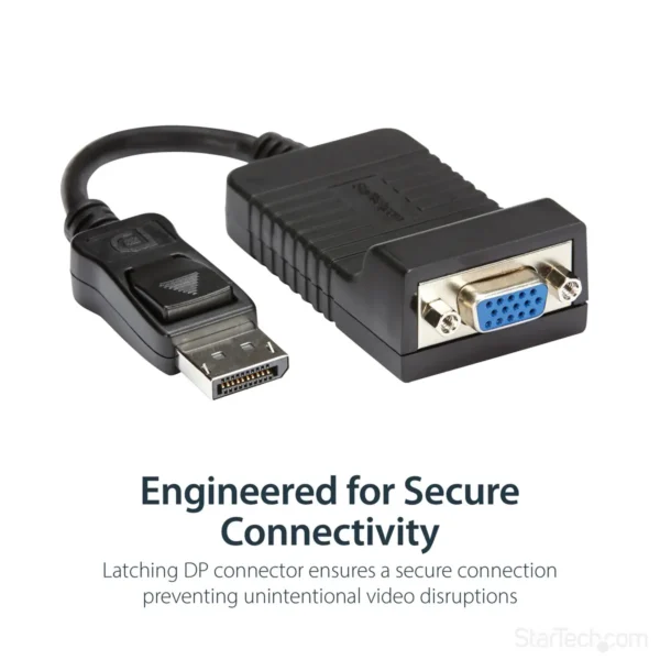 StarTech.com DisplayPort to VGA Adapter – Active DP to VGA Converter – 1080p Video – Durable – DP/DP++ Source to VGA Monitor Cable Adapter Dongle – DP 1.2 to VGA – Latching DP Connector