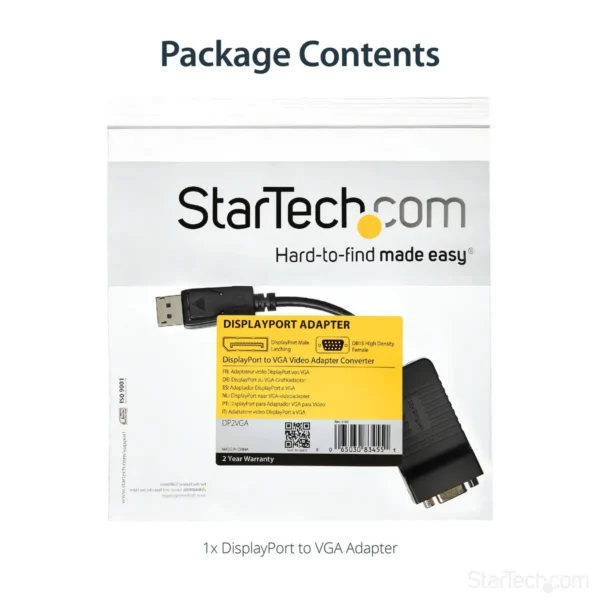 StarTech.com DisplayPort to VGA Adapter – Active DP to VGA Converter – 1080p Video – Durable – DP/DP++ Source to VGA Monitor Cable Adapter Dongle – DP 1.2 to VGA – Latching DP Connector