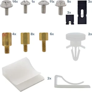 InLine Screw Set with Jumpers, Adhesive Clips, Spacers, Cable Clips, 63 pcs.