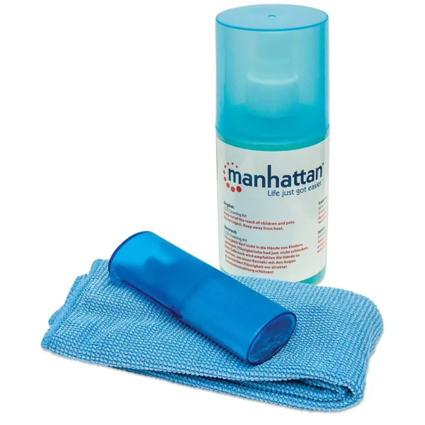 Manhattan LCD Cleaning Kit, Alcohol-free, Includes Cleaning Solution (200ml), Brush and Microfibre Cloth, Ideal for use on monitors/laptops/keyboards/etc, Three Year Warranty