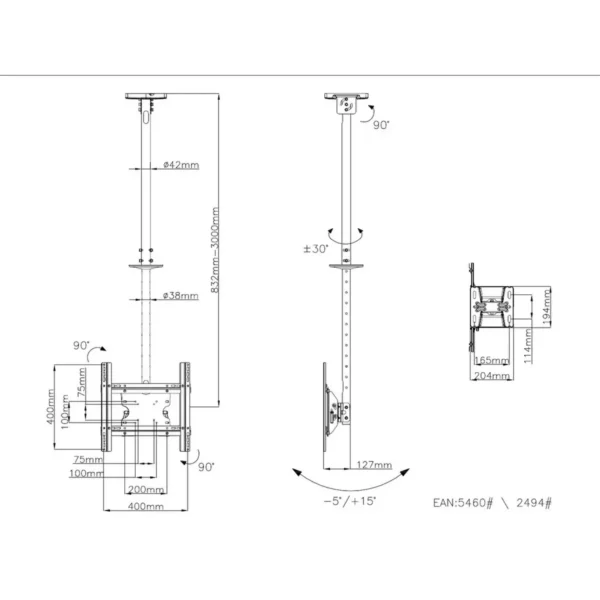 Multibrackets M Public Ceilingmount Medium Single 3000