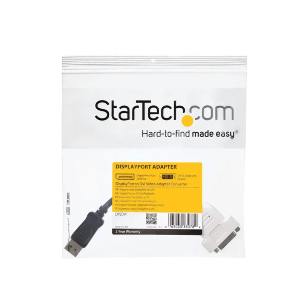StarTech.com DisplayPort to DVI Adapter – DisplayPort to DVI-D Adapter/Video Converter – 1080p – DP 1.2 to DVI Monitor/Display Cable Adapter Dongle – DP to DVI Adapter – Latching DP Connector