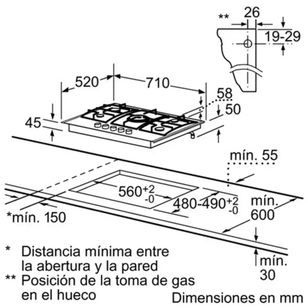Bosch PPQ716B91E hob Black Built-in Gas 5 zone(s)