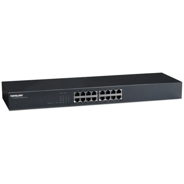 Intellinet 16-Port Gigabit Ethernet Switch, 16-Port RJ45 10/100/1000 Mbps, IEEE 802.3az Energy Efficient Ethernet, 19″ Rackmount, Metal (Euro 2-pin plug)